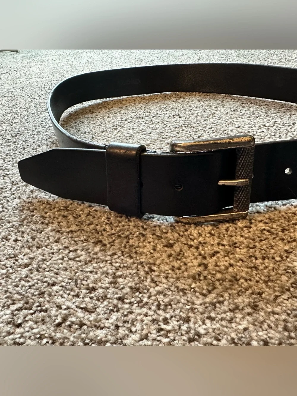 Vintage Men’s Unisex Moto Black Genuine Leather Silver Square Buckle Belt Sz 40